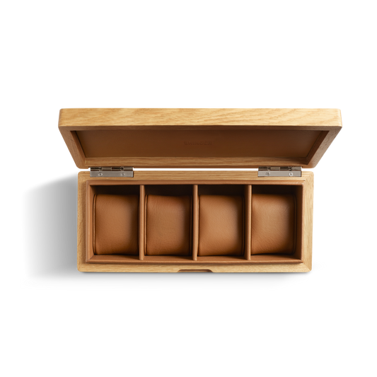 4 Slot Watch Box - Oak / Tan