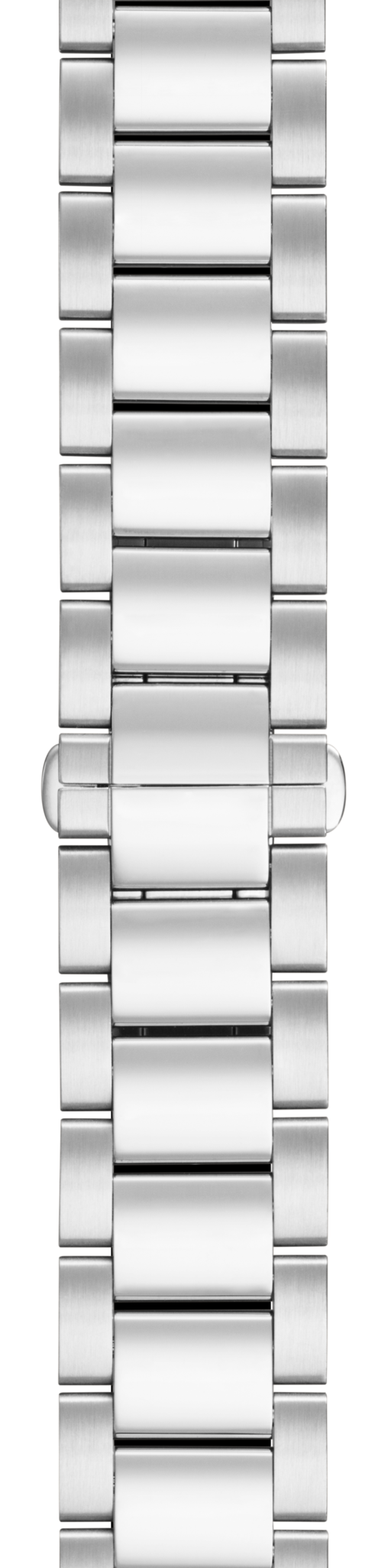 Close-up of the Shinola 24mm Stainless Steel 3-Link Apple Watch Bracelet, featuring stainless steel rectangular links and a spring bar connector.