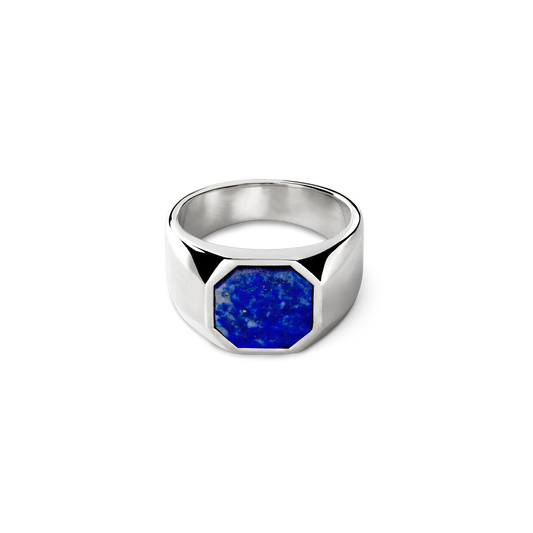 Octagonal Lapis Signet Ring - Sterling Silver