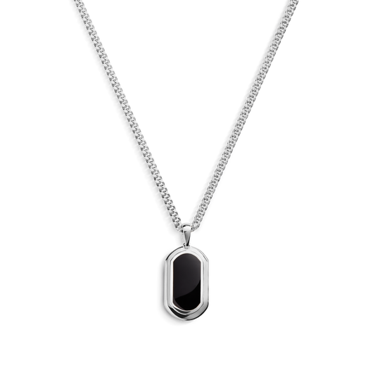 Onyx Tag Necklace - Sterling Silver