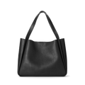 The Shinola Derby Tote Bag - Black is crafted from natural leather with wide, flat shoulder straps and a smooth, minimalist design. This soft-structured everyday bag features subtle branding near the bottom center.