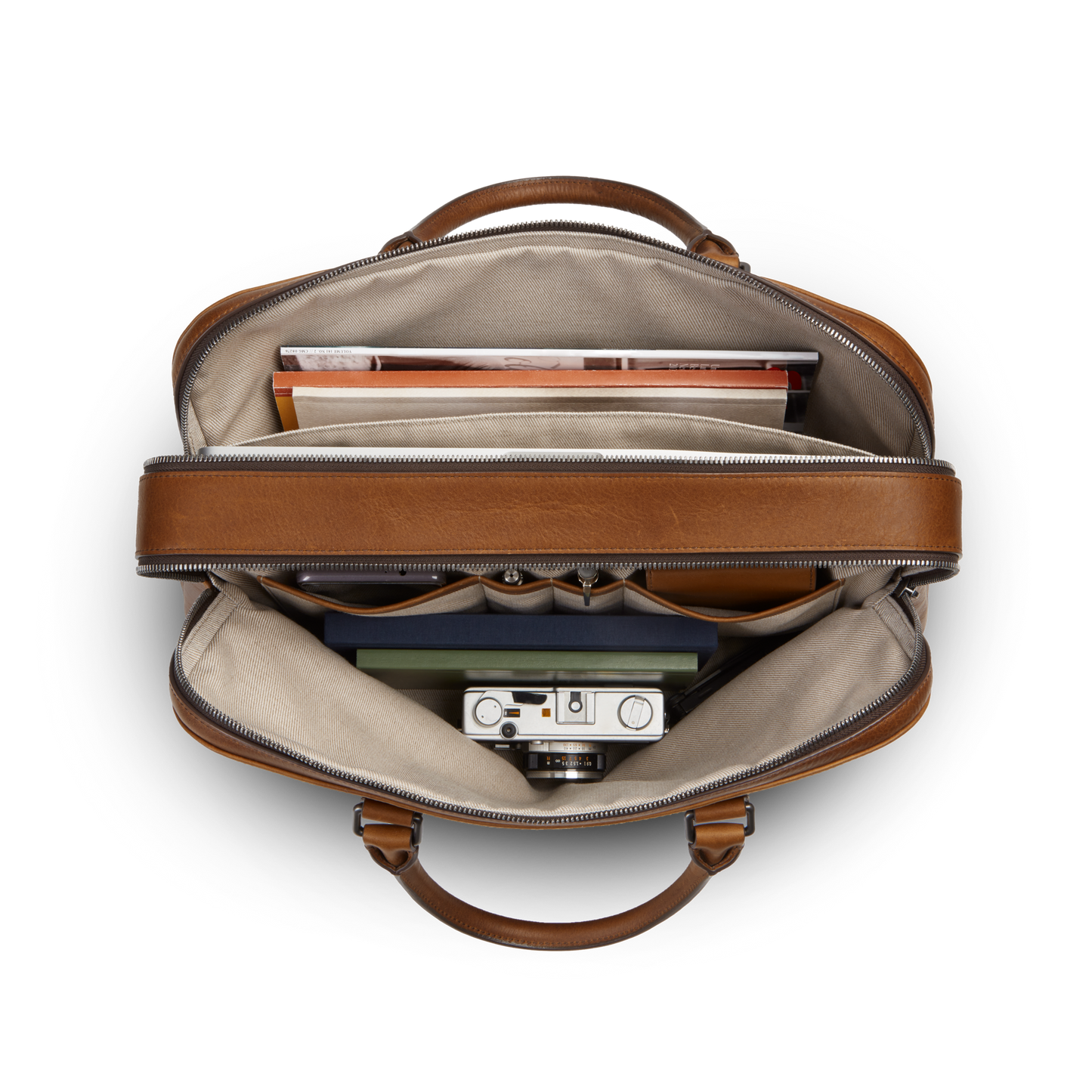 Double Zip Briefcase - Medium Brown