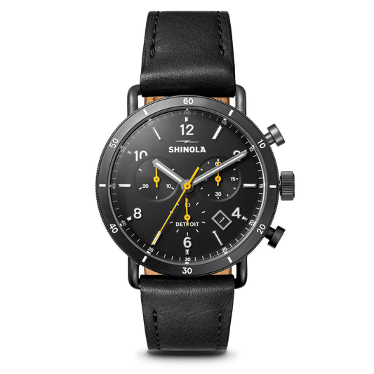 Canfield Sport Chronograph Watch - Black Leather Strap