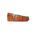 The Shinola 1 1/2" Bedrock Belt in Bourbon features signature leather and a sleek silver-toned buckle, neatly rolled and displayed on a plain white background.
